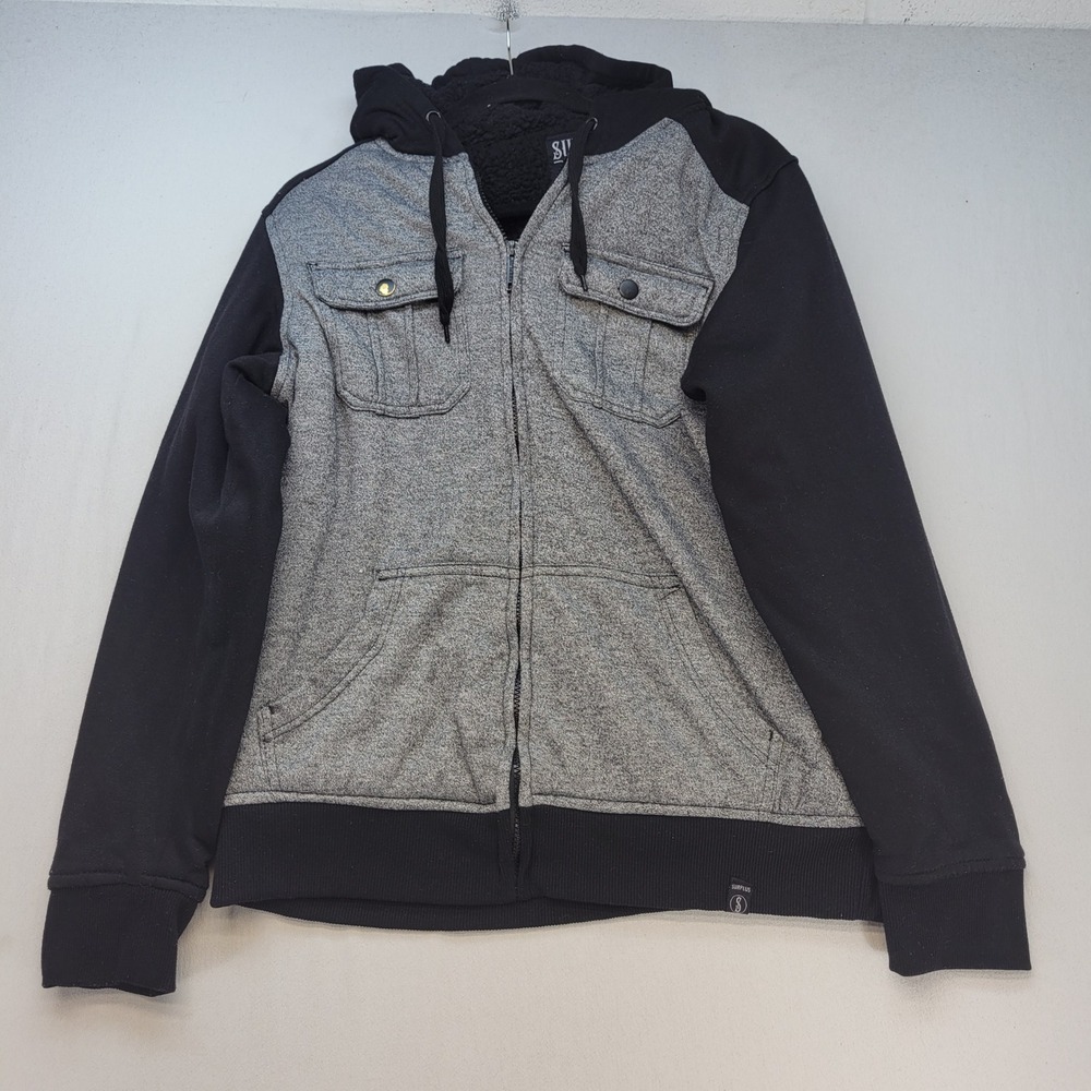 Surplus Hoodie Mens M Gray Black Casual Sherpa Lined Full Zip Colorblock Jacket